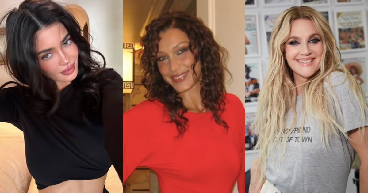 Famous nepo babies who got candid about their plastic surgery include Kylie Jenner (L) (Instagram | @kyliejenner) , Bella Hadid (C) (Instagram | @bellahadid) , and Drew Barrymore (R) (Instagram | @thedrewbarrymoreshow).