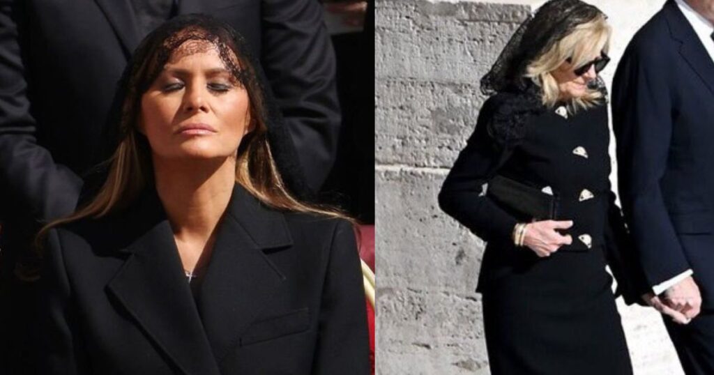 Melania Trump and Jill Biden wearing black veils