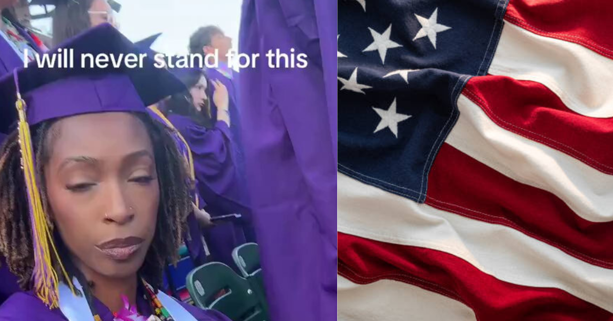 A Black woman refused to stand up during the National Anthem