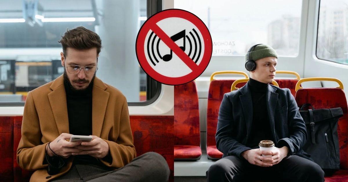 UK commuters urge noise ban on public transport (images by Mart Production via Pexels and a loud noise logo by Leo Reynolds.)