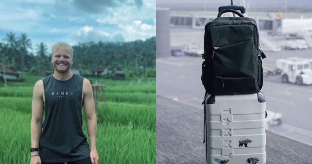 Influencer Ian (Instagram: @thetravelcoaches) with light travel bags to avoid long TSA check-in lines, pictured by Abdiel Hernandez Villegas via Pexels.