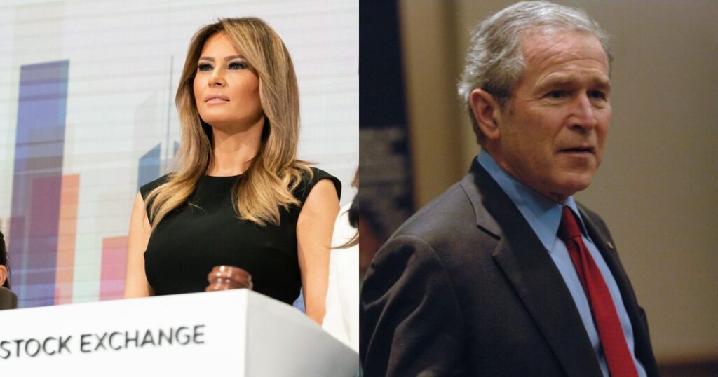 Melania Trump (uploaded by Trump White House Archived—via Flickr) and Former 43rd President Of The U.S George W. Bush- (uploaded by McConnell Center—via Flickr)