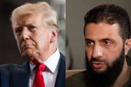 President Donald Trump (photo by Gage Skidmore- via Wikimedia Commons) and Syria's interim president, Ahmad al-Sharaa- (@royanewsenglish|Instagram)