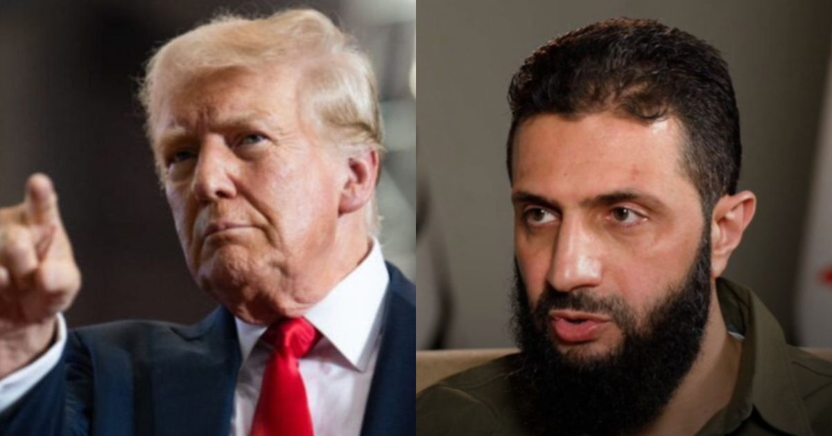 President Donald Trump (photo by Gage Skidmore- via Wikimedia Commons) and Syria's interim president, Ahmad al-Sharaa- (@royanewsenglish|Instagram)