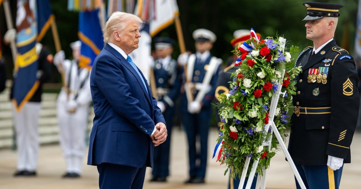 President Donald Trump lays a wreath at the Tomb of the Unknown Soldier at Arlington National Cemetery. (@WhiteHouse/X)