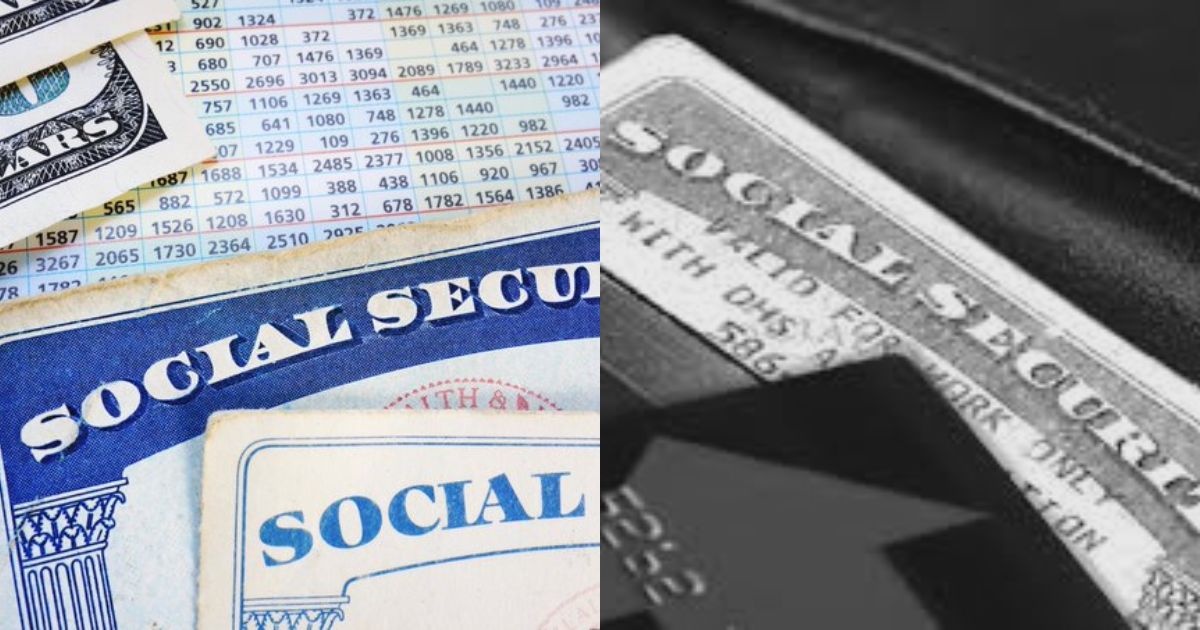 Social Security cards (@PennSER- via X) and (uploaded by Federal Register via Flickr)