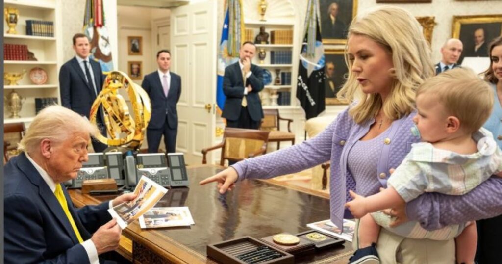 Karoline Leavitt with her son at the White House