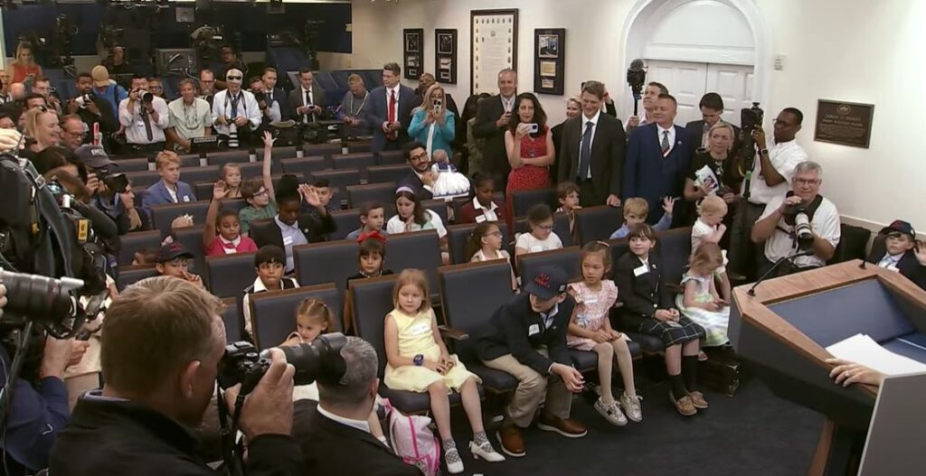 Children upto the age of 11 attended the White House briefing