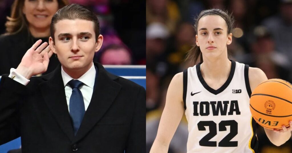 Split image of Barron Trump and Caitlin Clark amid dating rumors