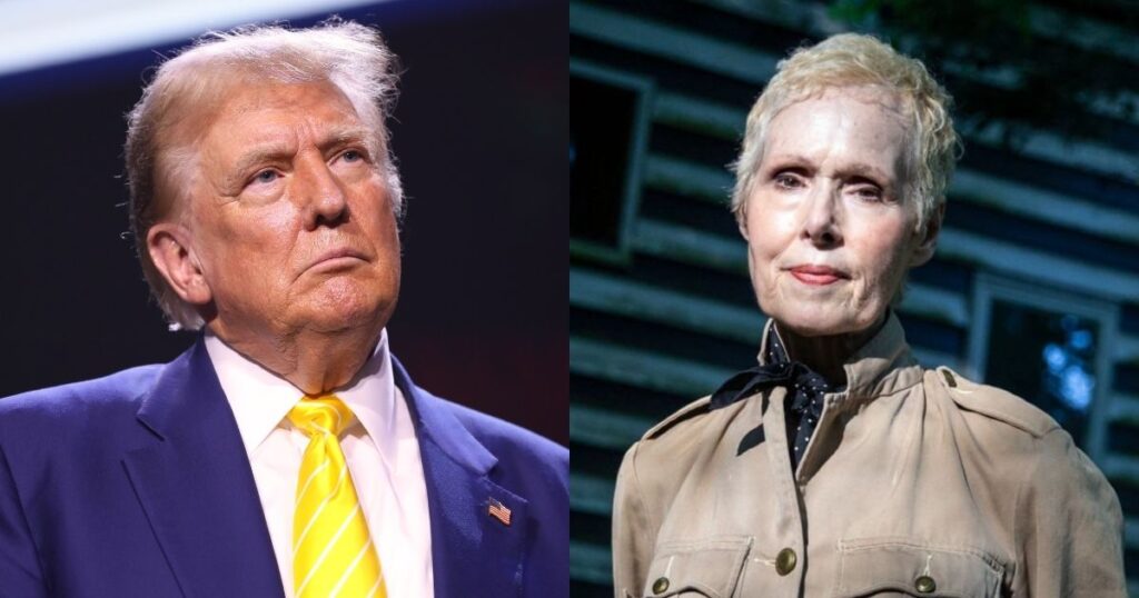 Donald Trump and E. Jean Carroll during separate appearances