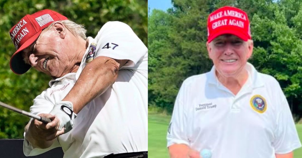 Donald Trump playing golf (both pictures from- realmichaelsolakiewicz|Instagram)