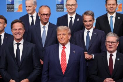 Donald Trump with other world leaders at NATO Summit