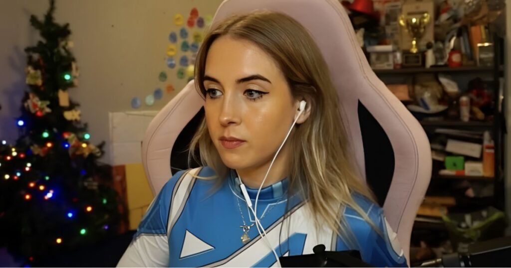 Emilycc live-streaming on Twitch from her home setup during her record-breaking subathon