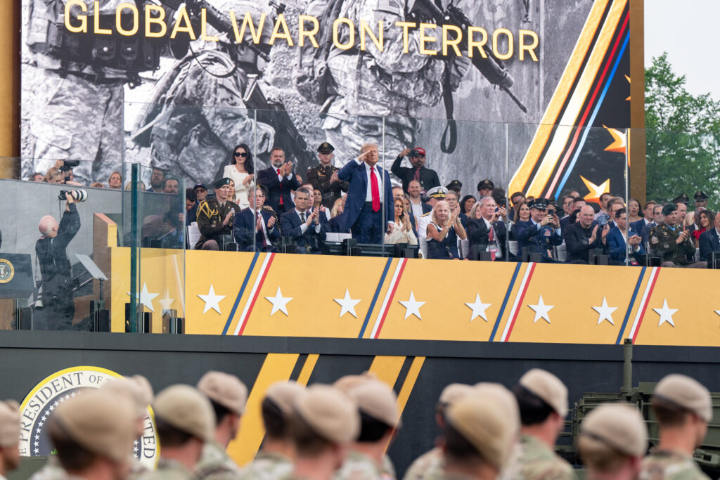 Donald and Melania Trump at military parade in Washington DC