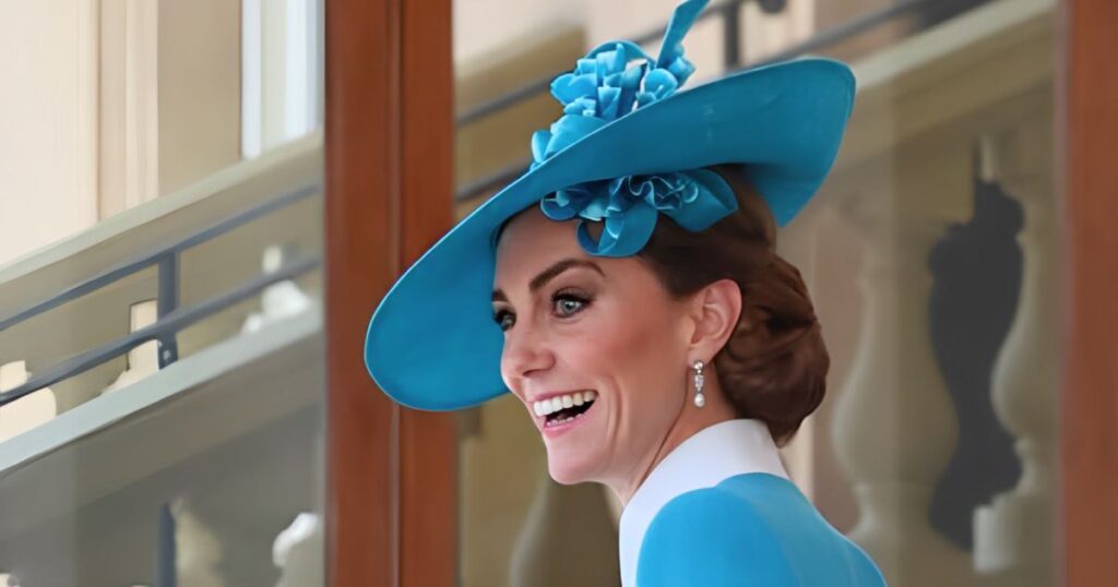 Kate Middleton in an aqua outfit at Trooping the Colour 2025