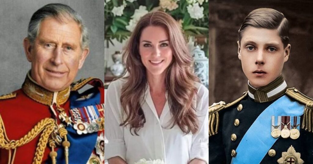 Top Royal Members Who Battled Cancer King Charles III (via Twitter), Kate Middleton (via Instagram @kate_middleton_royal), and King Edward VIII (Creative Commons Attribution- via- NoDerivatives
