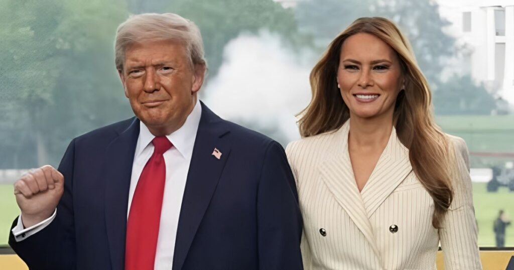 Melania Trump next to Donald Trump during the 2025 military parade