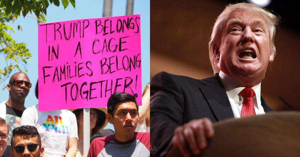 People in LA protesting against Donald Trump's ruthless governance and policies (left—picture uploaded by Mathias Reding- via Pexels) and (right—photo by Gage Skidmore—via Flickr)