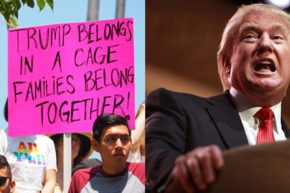 People in LA protesting against Donald Trump's ruthless governance and policies (left—picture uploaded by Mathias Reding- via Pexels) and (right—photo by Gage Skidmore—via Flickr)