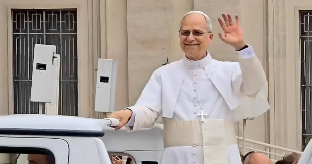 Pope Leo XIV waving during a public audience at the Vatican, June 11, 2025.