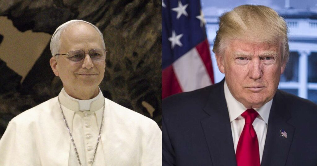Pope Leo (by Edgar Beltrán, The Pillar - via Wikimedia Commons) and President Donald Trump (by National Parks Gallery—via Picryl)