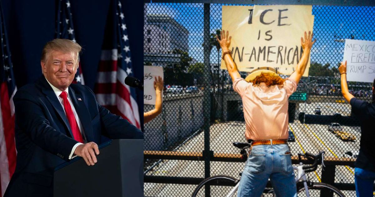 President Donald Trump and the brutal ICE protests (left- Executive Office of the President of the United States—via Wikimedia Commons) and (right—strange.victory | Instagram)