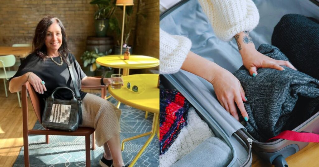 Travel content creator Pollyanna shares a useful travel hack that might be loved by TSA, too. (left- @travelwithpalma|Instagram) and right-( via Pexels )