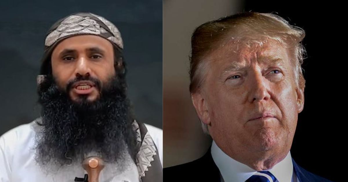 Leader of Al-Qaeda in the Arabian Peninsula (AQAP) Sa’ad bin Atef al-Awlaki (Elisabeth Keendall-@Dr_E_Kendall|X) and President Donald Trump (via itoldya420.getarchive)