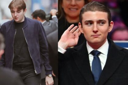 Barron Trump sporting his Rolex Daytona (R) via @barronupdate | Instagram and Barron Trump in his custom cashmere overcoat (L) via @DanielTann94064 | X (formerly Twitter).