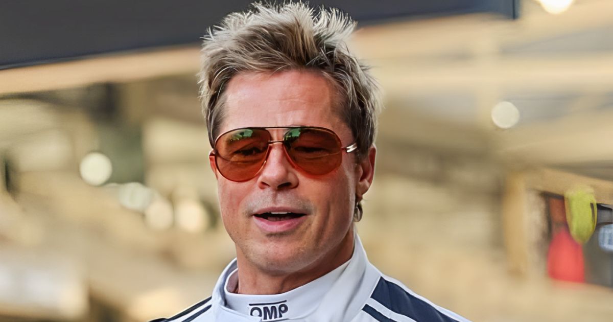 Brad Pitt, age 61, with youthful features and a sharp jawline in F1 movie