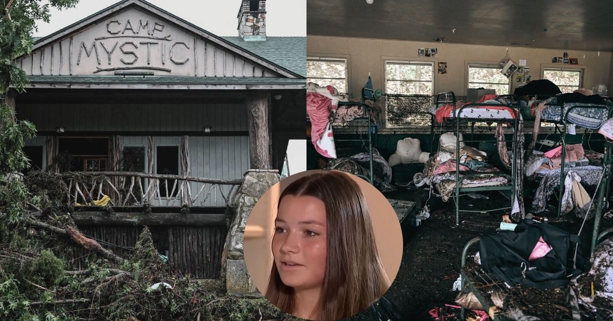Damaged caused at Camp Mystic in Texas due to the horrible flash floods Credits- Picture in the background (@foxweather|X.com) and the teen's picture from (@people|Instagram)