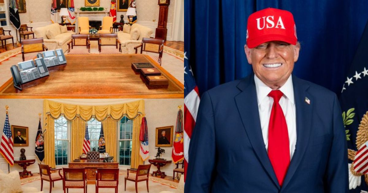 Donald Trump and his Oval office covered in gold ( right- @sentdefender|X.com) and ( left-@BEstoicOne|X.com)