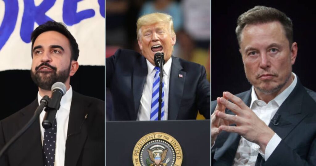 Donald Trump, Elon Musk and Zohran Mamdani