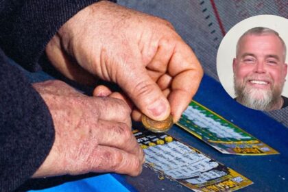 James Shannon Farthing, the $167.3 Million Lottery Winner (Left: Image of a Powerball ticket — uploaded by Adem Erkoç via Pexels | Right: Image of Farthing — courtesy of WKYT via YouTube)