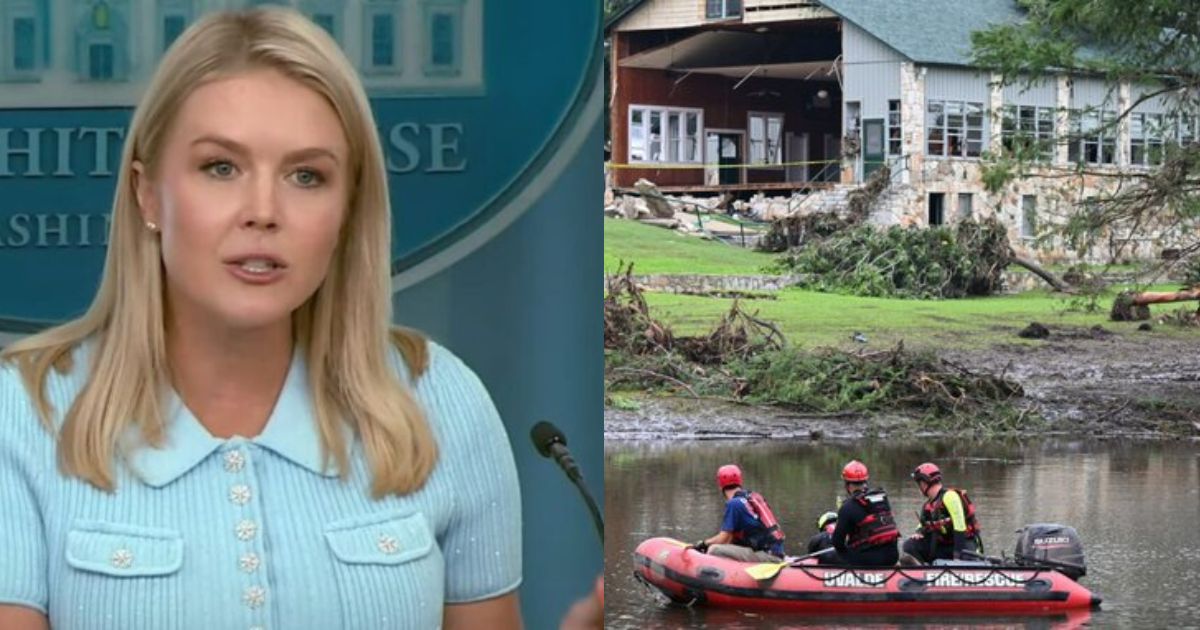 Karoline Leavitt slammed for blaming the horrific Texas floods on God ( left- Image Source: YouTube/The White House) and ( right- Image Source: Financial Times - @FT|X.com)