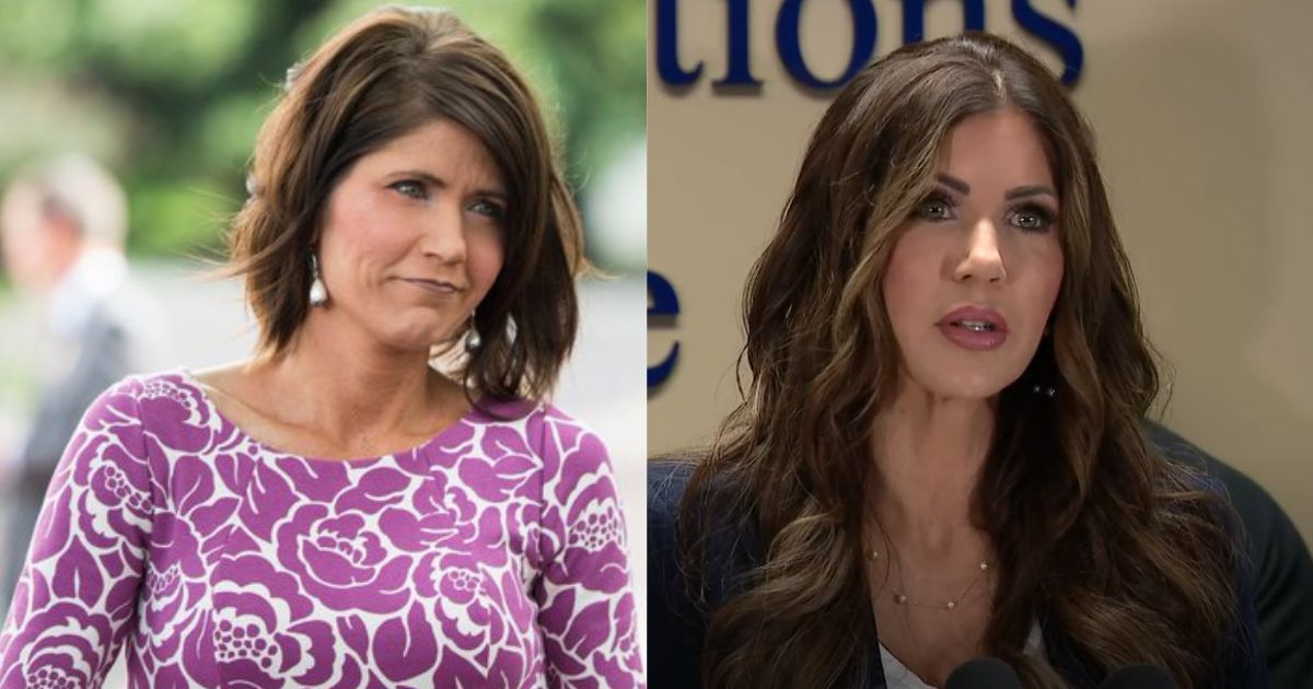 Kristi Noem before alleged cosmetic surgery (via @WileELiberal | X) vs. after in 2025 (via @FOXNashville | X).