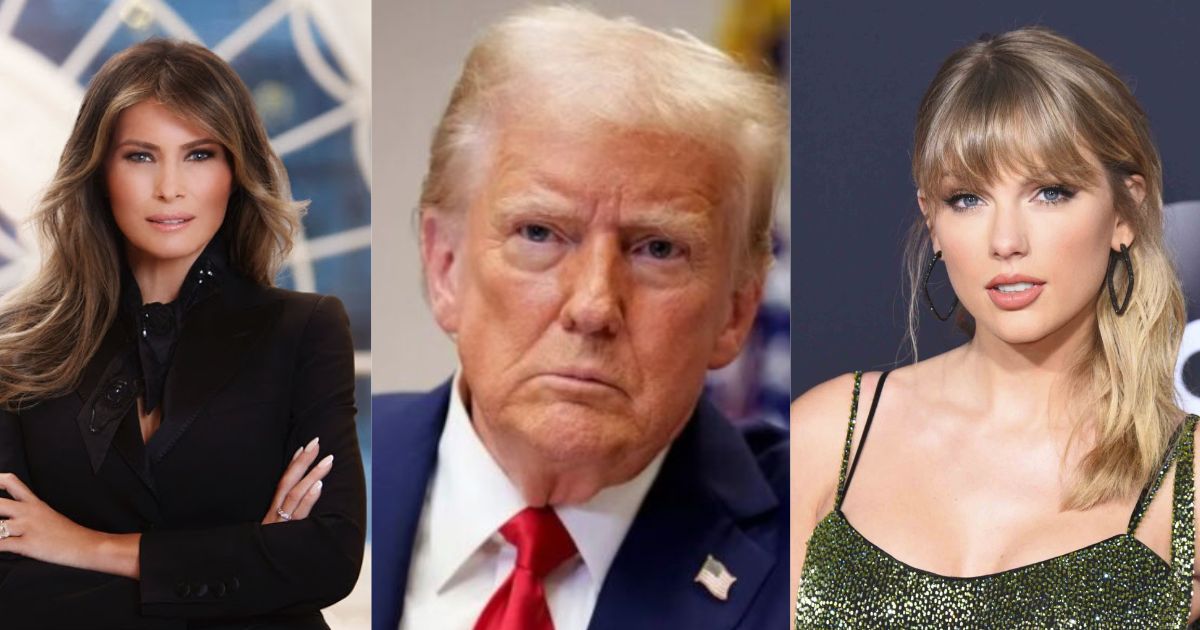 Melania Trump (official portrait released by the White House via Flickr), Donald Trump (image via Wikimedia Commons), and Taylor Swift (image via Heute.ai).