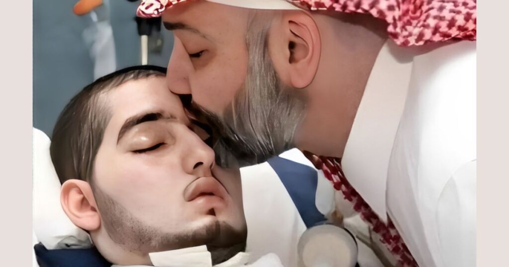 Saudi Prince Alwaleed bin Khaled bin Talal Al Saud in hospital bed with father
