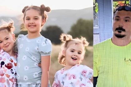 Travis Decker's (L) three daughters and (R) hismelf captured on CCTV footage