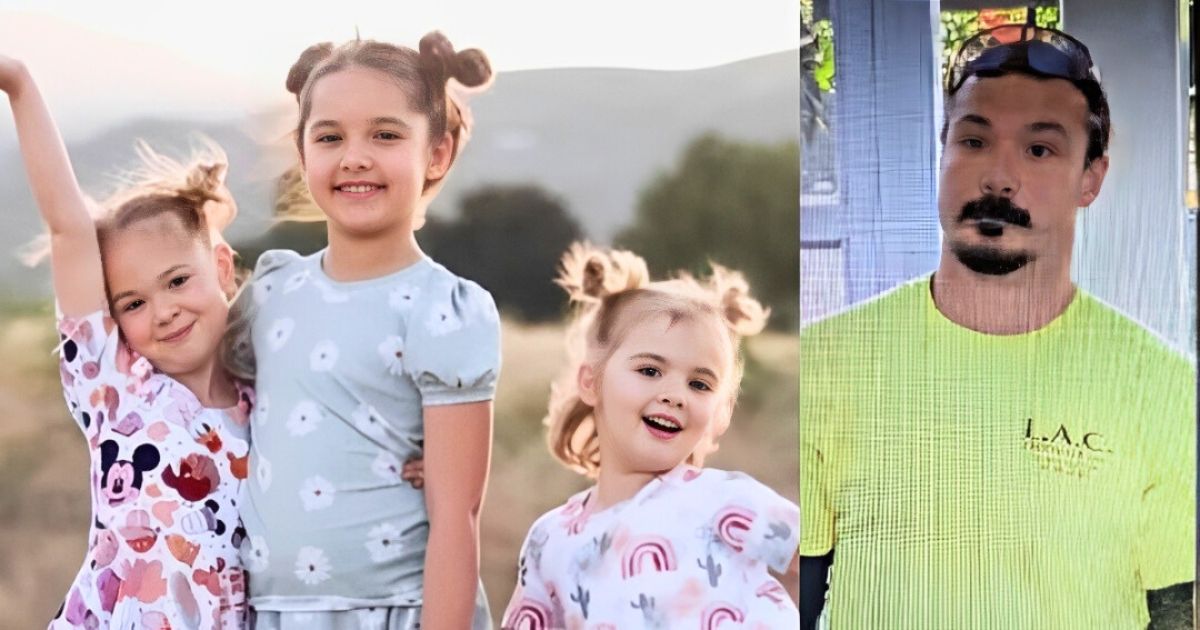 Travis Decker's (L) three daughters and (R) hismelf captured on CCTV footage