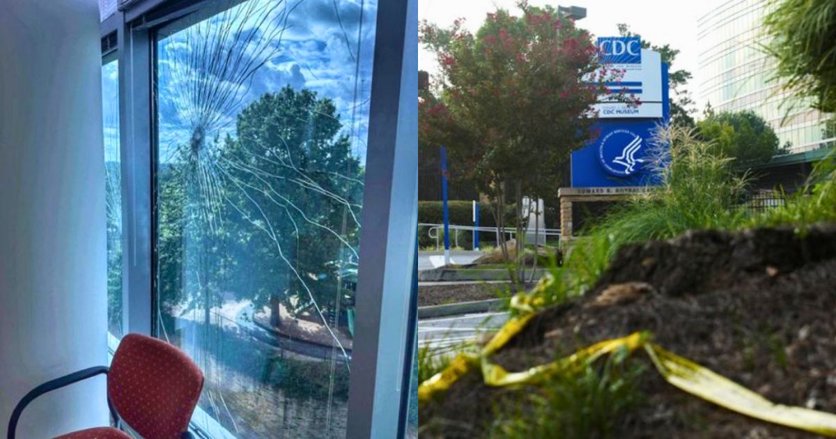 Bullet hole in CVS door near CDC headquarters after deadly shooting in Atlanta by Georgia man