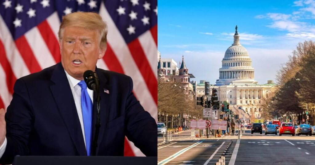 Donald Trump Claims Crime Is Rising in Washington, D.C., Deploys National Guard ( left-@CBSNews|X) and ( right-@JohnLGoodman|X).