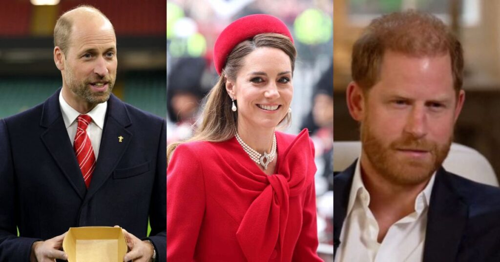 From left to right: Prince William (credit: @BSparkly00 | X), Kate Middleton (credit: @podsave | X), and Prince Harry. credit: @1nvisikids | X).