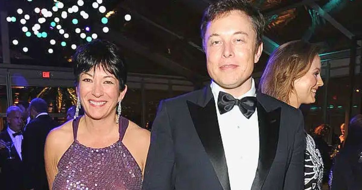 Ghislaine Maxwell and Elon Musk photographed together at the 2014 Vanity Fair Oscars party.