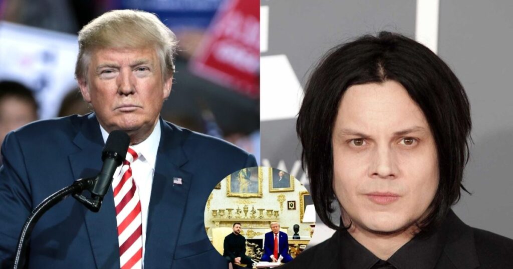Jack White slams Trump’s gold-covered Oval Office interiors during recent meeting with Ukrainian President ( left- picture by Gage Skidmore via Flickr) and (right@_wake_up_USA|X).