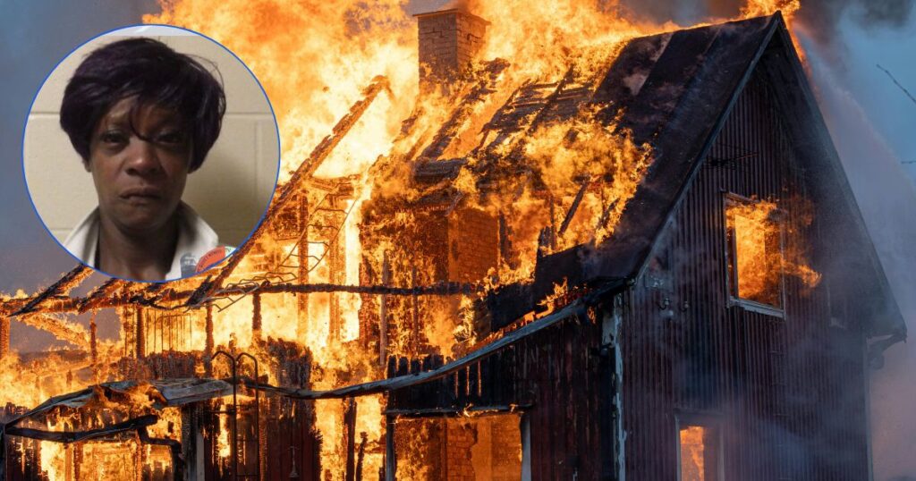 woman set man's front door on fire