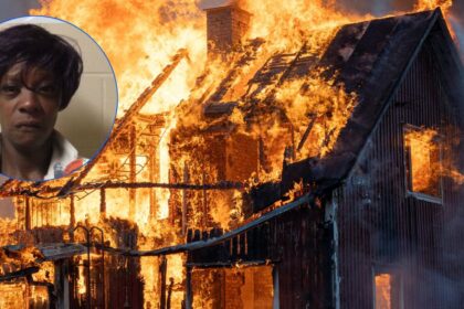 woman set man's front door on fire