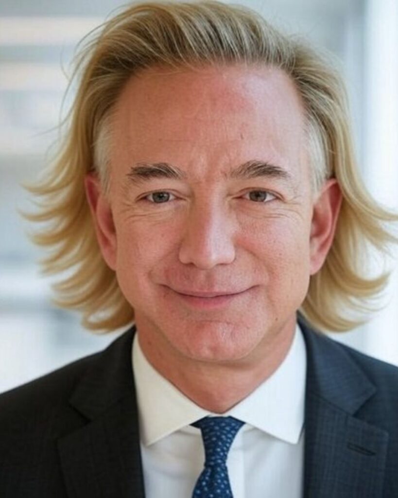 Jeff Bezos with long hair Elliot Arledge