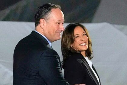 Kamala Harris and Doug Emhoff at a campaign event, showing their strong partnership