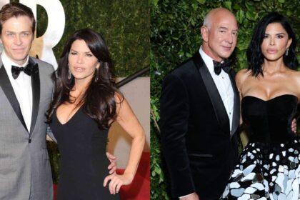 Lauren Sánchez with ex-husband Patrick Whitesell and current partner Jeff Bezos. (Image credits: @DavidCranmerUn1 on X for the Whitesell photo; @ViQueenie on X for the Bezos photo.)